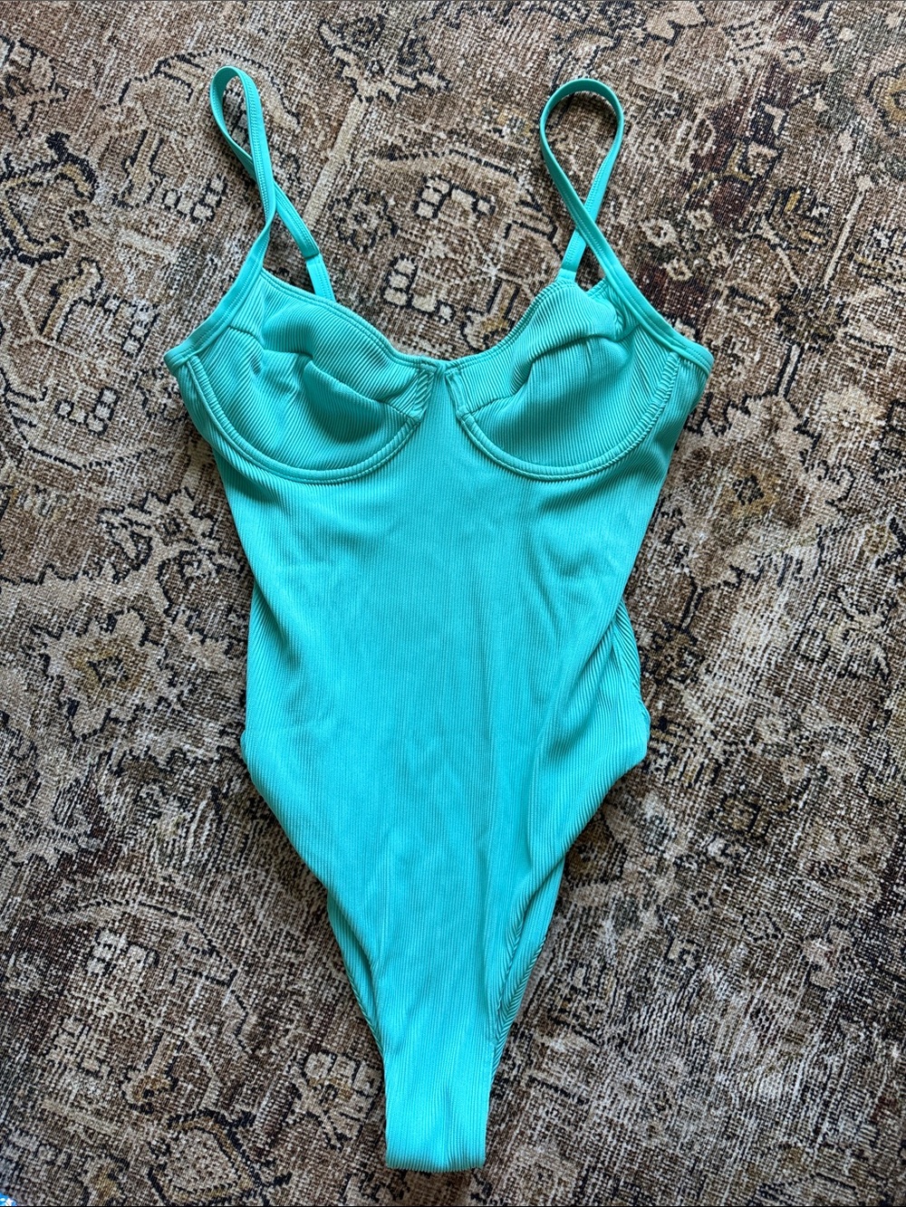 Kulani Kinis Aqua Ribbed One-Piece Swimsuit with Underwire
